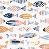 Fvlow Fish Wallpaper Floral Peel and Stick 17.4' x 118' Colorful Contact Paper Vintage Watercolor Self Adhesive Covering for Bedroom Cabinet Bathroom Home Decor