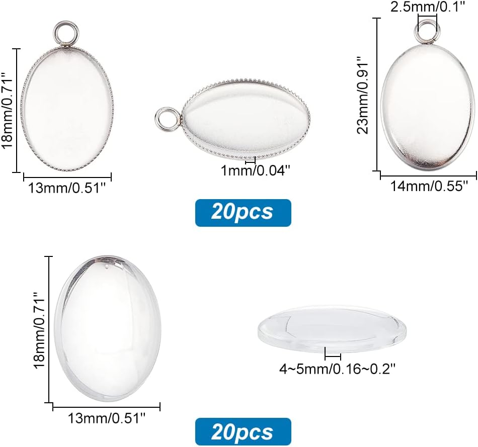 PH PandaHall 40pcs Bezel Pendant Tray Blanks - 20pcs Small Oval Photo Charms 18x13mm with 20pcs Glass Cabochons Dome for Bouquet Bridal Wedding Brides Graduation Charm Jewelry Making - Image 2