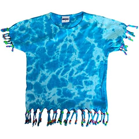 PASSAPAROLA Camiseta Indiana con Flecos y Cuentas Efecto Tie Dye Cover