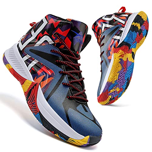 Ashion Mens Basketball Shoes Lightweight Breathable Sneakers Anti Slip Sports Shoes For Running Walking Multicolor 8.5 #TOP21