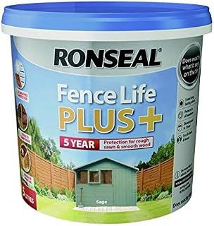 Ronseal 9L Fence Life Plus Garden Shed & Fence Paint UV Potection-All Colours 9L (Sage)