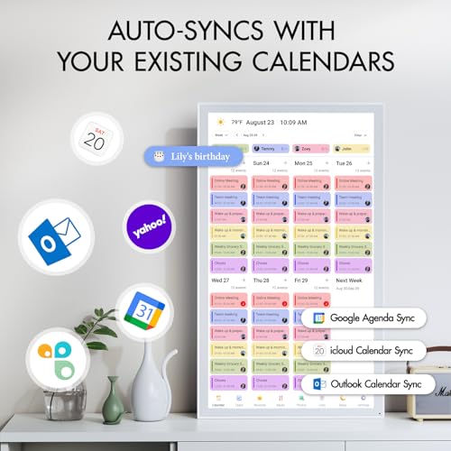Image of LOOFII 27 Inch Smart Digital Calendar - 1920x1080 Full HD Touchscreen Calendar & Family Planner with Chore Chart & Meal Planner, Wall-Mountable