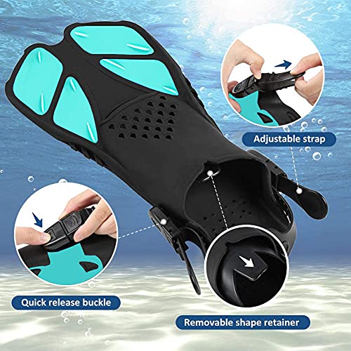Image of Sugaroom Swim Fins Open Heel, Adjustable Snorkel Fins Diving Fins with Mesh Bag, Snorkeling Gear Flippers Travel Size Short Flippers for Lap Swimming Scuba Dive Adult Men Women Kids