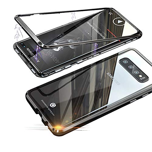 Jonwelsy Funda para Samsung Galaxy S10 Plus, Fuerte Tecnología de Adsorción Magnética Metal Bumper, Cubierta Trasera de Transparente Vidrio Templado Ultra Delgado Case Cover para S10+ (6,4 Pulgada)