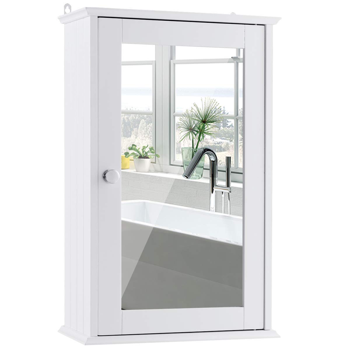 COSTWAY Armoire Murale Salle de Bain, Placard de Rangement Toilettes, avec Miroir, Meuble de Rangement avec Étagères à Hauteur Réglable, 34 x 15 x 53 cm, Blanc