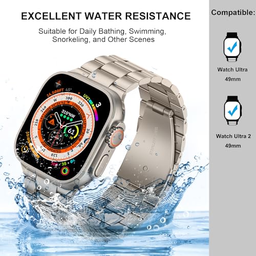 Image of HITZEE Compatible with Apple Watch Ultra Band 49mm Business Stainless Steel Metal Strap Men Women Link Bands Compatible for Apple Watch Ultra 3 /2 /1, 49mm Starlight