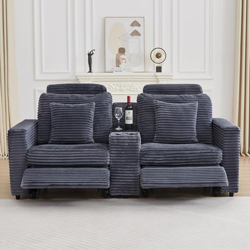 Image of RARZOE Modular Sofa Console Module with Storage, Corduroy Storage Console with USB Port&Cup Holder for Living Room Modular Sectional Sofa Couch, Grey