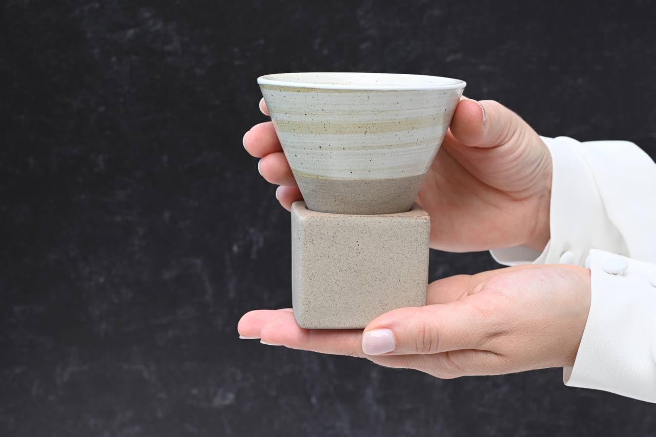 Coffee Mug with Base Cone Funnel Shaped Retro Ceramic Mug Pottery Tea Cup Japanese Latte Unique Porcelain Coffee Cup - Christmas Gift - 6.8 oz/200ml image 4