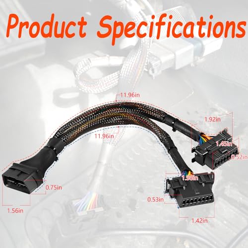 Divisor B6 OBD2 de 16 pines con cable de extensión macho a doble hembra de 30 cm 7