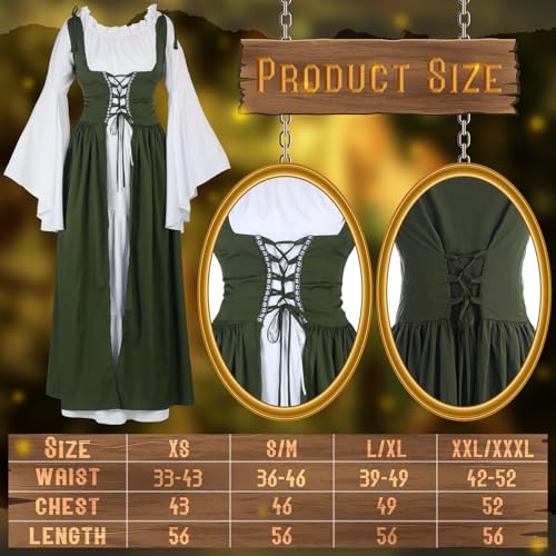 Image of Bonuci 6 Pcs Medieval Renaissance Fairy Costume Women Halloween Elf Cosplay Outfits Victorian Dress Elf Ears Fairy Headpiece