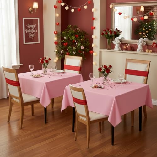 Image of sancua Square Tablecloths 85x85 Inch Pink Fabric Table Cloth, 2 Pack | For Square or Round Tables, Washable Polyester Cover for Dinner, Holiday Party, Decorative Display Tables