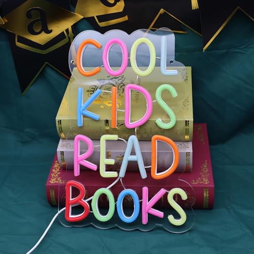 Image of Cool Kids Read Books Neon Signs USB Powered for Wall Decor,Books Neon Light Sign for Reading Room Hanging Decorations Library Classroom Read Corner Decor, Bookish Gifts