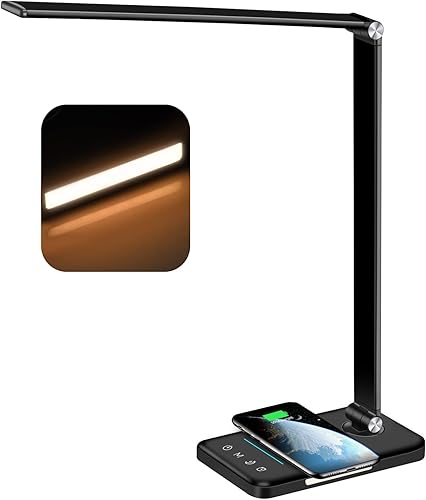Miniatura 10 de AFROG - Lámpara de escritorio LED multifuncional con cargador inalámbrico puerto de carga USB 5 modos de iluminación 7 niveles de brillo control