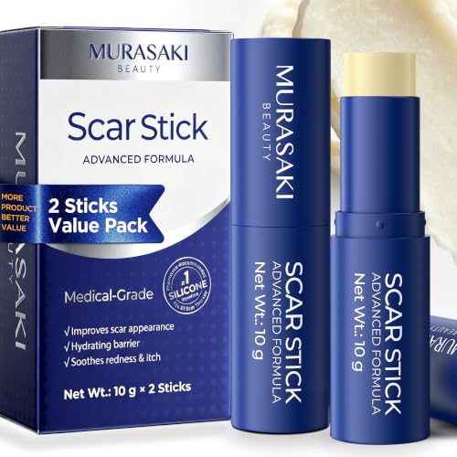 Advanced 100% Silicone Scar Stick - Scar SkinCare Stick 10g x 2 Sticks for Surgical Scars, C-Section, Burns, Stretch Marks &amp; Acne Marks with Silicone, Vitamin E &amp; Botanical Oils