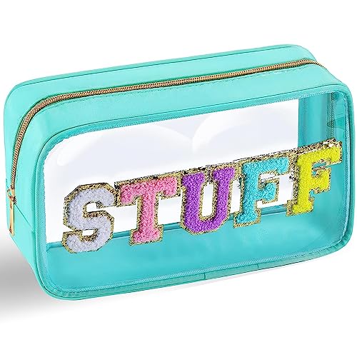 La Mejor Lista de Cosmetiqueras Tumblr Top 10. 45 Bolsa de maquillaje transparente con letras de chenilla, bolsa de cosméticos de nailon con cierre, bolsa de maquillaje de viaje, transparente, PVC, impermeable, con purpurina,...