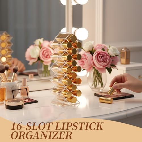 HUSOUE 2 Stück Lippenstift Organizer, 32 Fächer Lipstick Holder Transparent Lippenstifthalter Vertikale Acrylic Lipgloss Halter Kosmetik Organizer für Schlafzimmer Wohnzimmer Schreibtisch