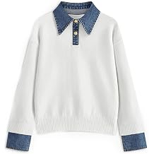 ETCYY Womens Oversized Sweater Cozy Fall Long Sleeve Button Up Denim Polo Pullover Tops Sweatshirt Tunic Collared Sweaters