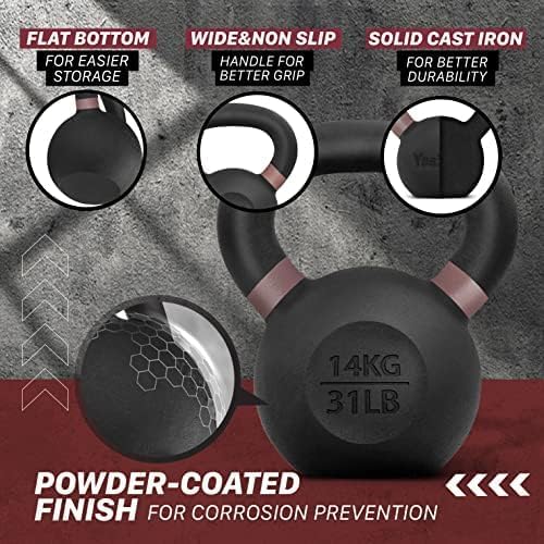 image for Yes4All Powder Coated Kettlebell, 31 lb Cast Iron Core Kettlebells wit
