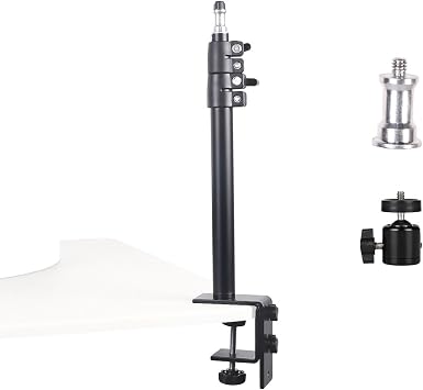 Camera Desk Mount Table Stand - Height & Angle Adjustable Light Stand 360 Rotation, Lightweight Aluminum for Live Streaming, Video Conferencing | Ideal for Content Creators, Photographers