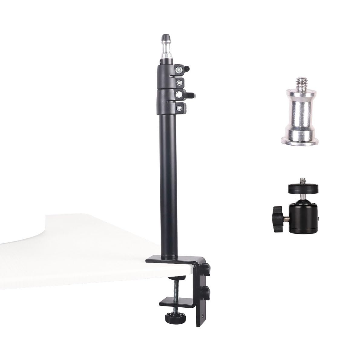 Camera Desk Mount Table Stand - Height & Angle Adjustable Light Stand 360° Rotation, Lightweight Aluminum for Live Streaming, Video Conferencing | Ideal for Content Creators, Photographers