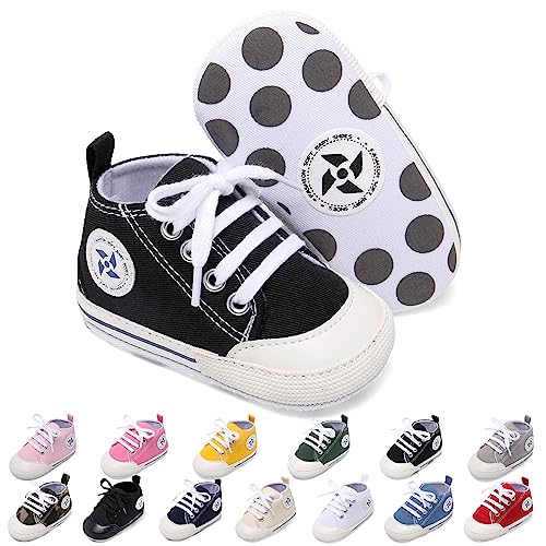 Image of Baby Boys Girls Star High Top Sneaker Soft Anti-Slip Sole Newborn Infant First Walkers Canvas Denim Shoes