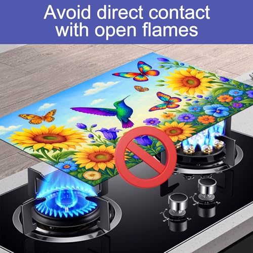 Image of HOMETITUTE Hummingbird Sunflower Stove Top Cover 28x20 Heat Resistant