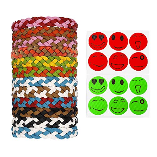 Amokee Mückenschutz Armband, Mückenschutz-Combo Einschließen 12 Stück Anti mücken Armband and 12pcs Mückenschutz Aufkleber atürlichen Anti Mückenarmband Mücken Gürtel für Outdoor Indoor Mosquito