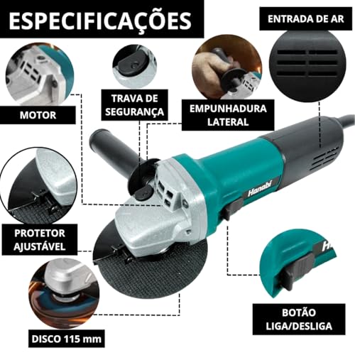 HANABI Esmerilhadeira Angular 880W 220v Potente e Versátil Ideal para Trabalhos de Corte e Desbaste
