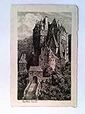  Burg Eltz, Aussenansicht, Künstler Ansichtskarte, gelaufen 1915, Landpoststempel, Zugstempel