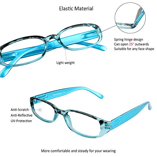 Image of VisionGlobal 1 Pairs /4 Pairs Reading Glasses with Spring Hinge, Blue Light Blocking Glasses for Women /Men