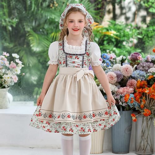 Oktoberfest Dress for Girls Teens Traditional German Bavarian Dirndl Dress with Apron Halloween Festival Outfits2