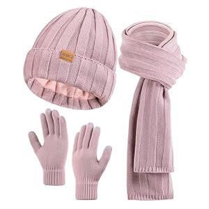 Womens Winter Beanie Warm Hat Touchscreen Gloves Set with Fleece Lined Skull Caps Gifts for Women Men