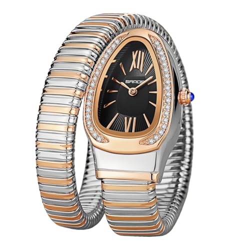 Gosasa Stylish Women's Snake Shape Bangle Watch Unique Design Snake Coil Elegant Dress Diamond Bracelet Ladies Quartz Wristwatch with Roman Numerals Dial by Gosasa - Used condition - Image 4