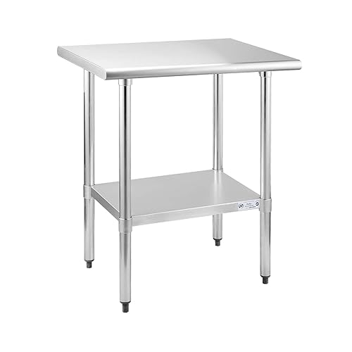 Miniatura 58 de Hally - Mesa de acero inoxidable para preparación y trabajo, 24 x 30 pulgadas, con ruedas giratorias, mesa comercial resistente NSF con estante Sin