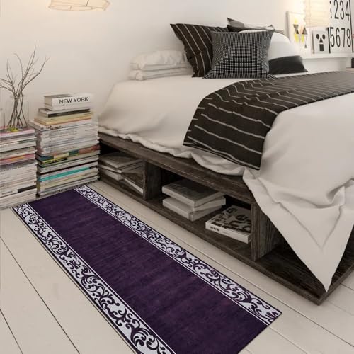 Alfombra pasillo antideslizante morada de 40 x 150 cm lavable contra manchas 3