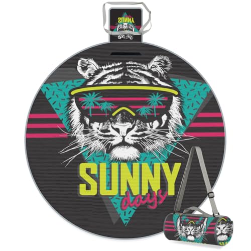 Shimoshe Sunny Tiger Picnic Outdoor Blanket Foldable Waterproof Sandproof Beach Blanket Portable Water-Resistant Round Picnic Mat for Travel Camping Park Lawn
