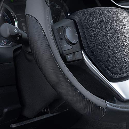 Image of Motor Trend SportDrive Faux Leather Steering Wheel Cover, Standard 15 inch Size, Two-Tone Black & Dark Gray, Car Steering Wheel Cover for Truck Van SUV Auto