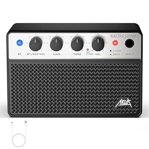 AKLOT Mini Bass Amp Small Bass Guitar Amplifier 10W Portable Recharged Electric Bass Amp BT Speaker with Dual Channel & Aux in Jack (Black)