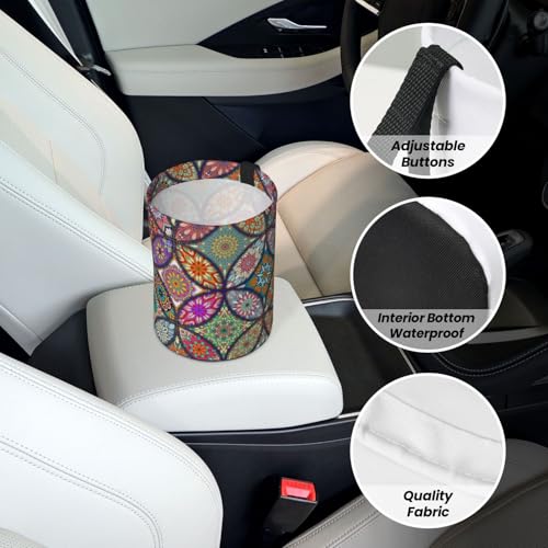 Image of Car Trash Bag Vintage Mandala Floral Waterproof Trash Small Car Can Portable Collapsible Car Garbage Can Hanging for Back Seat Floor or Hanging Headrest Car Decor Road Trip Essentials