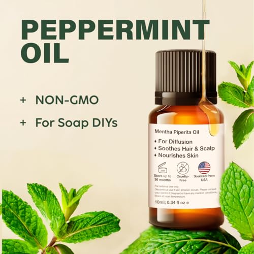 Image of 100% Pure Peppermint Oil - 0.34 Fl Oz Peppermint Essential Oil for Hair, Skin, Diffuser, Aromatherapy & DIY Soap Making Scent