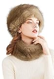 Lovful Faux Fur Women Russian Cossack Style Hat,Scarf Set for Ladies Winter,Camel