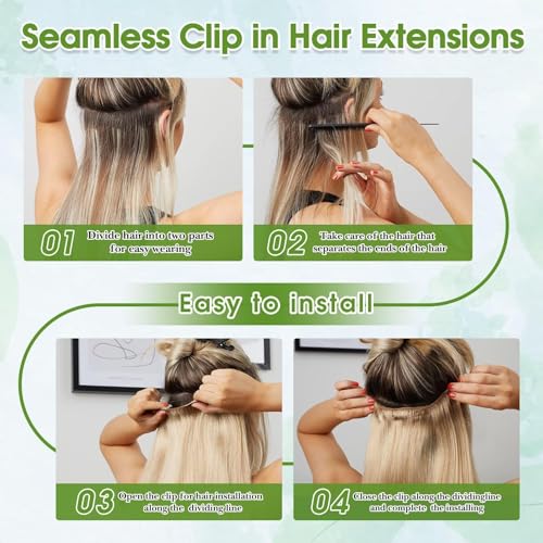 Image of Dark Brown Clip in Hair Extensions Real Human Hair, 18inch /8pcs Seamless Invisible Human Hair Clip in Extensions for Women, 10A Brazilian Virgin Remy Human Hair Extensions Clip ins Double Weft 70g