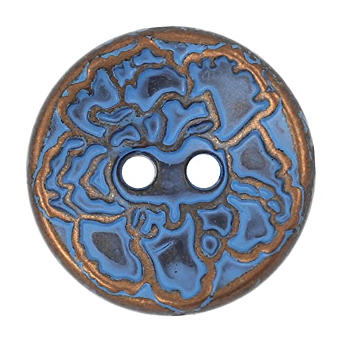 Bezelry 12 Pieces Flower Pattern Concave Metal Hole Buttons. 20mm (3/4 inch) (Copper Blue)