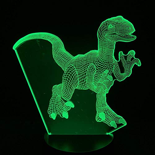 Preisvergleich Produktbild Domrx Nachtlicht LED Dinosaurier Illusionslampe Velociraptor 3D Nachtlicht Tisch Schreibtischlampe 7 Farben Ändern der optischen 3D-Illusionskontrollleuchten-07_Bluet... Base_China