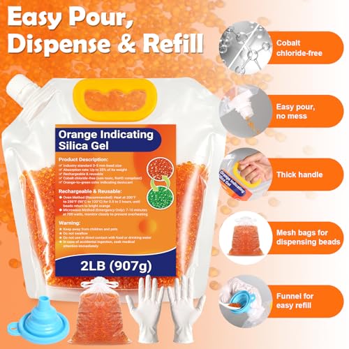 Gel de sílice naranja reutilizable de 2 libras con bolsas protectoras para electrónica 4