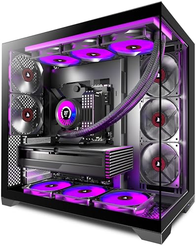 KEDIERS PC CASE ATX 5 Fans Pre-Installed, Type-C Mid Tower Computer Case with Full-View Dual Tempered Glass, Gaming PC Case,420mm Radiator Support,Black,K4(MAX)