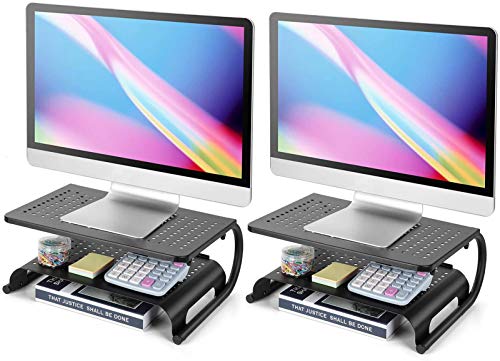Monitor Stand Riser - 2 Tier Monitor Riser for Computer, Laptop, Desktop, PC & Printer, 2 Pack Metal Vented Laptop Riser, Desk Storage Organizer for Home & Office