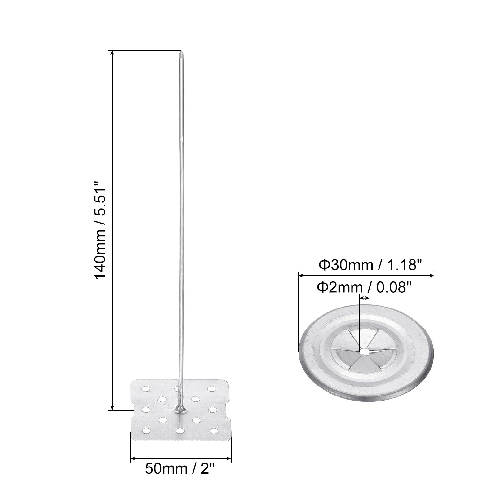 PATIKIL 140mm Perforated Insulation Pins with Round Washer,50 Sets 2in Insulating Nails Wall Plug for Fixing Foam Boards to Wall or Ceiling - Image 2