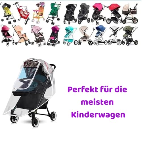 Regenschutz Kinderwagen, Universal Regenschutz für Babywannen, Regenverdeck für buggy, Winddicht, Wasserdicht, Schützen vor Sonne Staub Schnee, gute Luftzirkulation, Sichtfenster mit Vordach