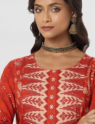 Image of BIBA Cotton Printed Flared Casual Dress